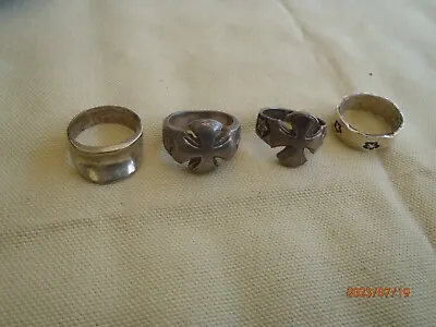 Vintage 925 Sterling Men Rings Cross And Star Lot Of 4 Size 8 - 8.5 • $78.99