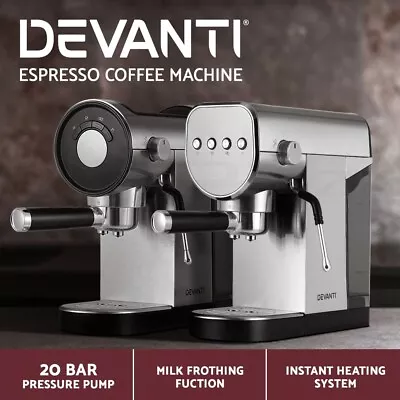 $124.95 • Buy Devanti Coffee Machine Espresso Maker 20 Bar Milk Frother Double Shot Latte Cafe