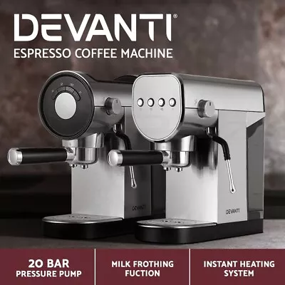 Devanti Coffee Machine Espresso Maker 20 Bar Milk Frother Double Shot Latte Cafe • $109.95