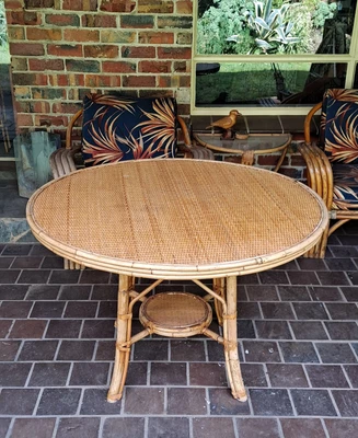 $175 • Buy Cane Bamboo & Rattan Round Outdoor / Indoor Table 4 - 6 Seater Vintage 