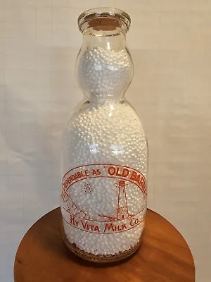 Tall Pyro Quart Milk Bottle Cream Top Ship Bottom NJ New Jersey  Hy Vita LBI • $625