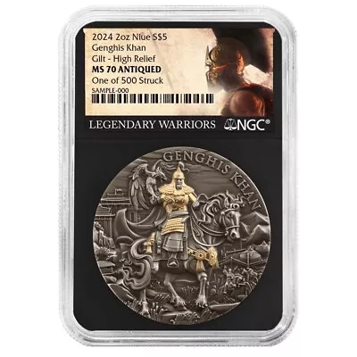 2024 2 Oz Legendary Warriors Genghis Khan Gilded Antique Silver Coin NGCX MS10 • $375