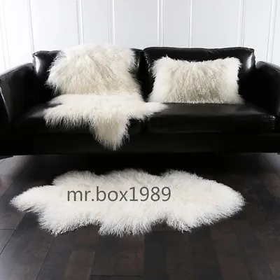 Real MONGOLIAN FUR RUG THROW TIBETAN LAMBSKIN FUR HIDE PELT CURLY HAIR CARPETS • $66.49