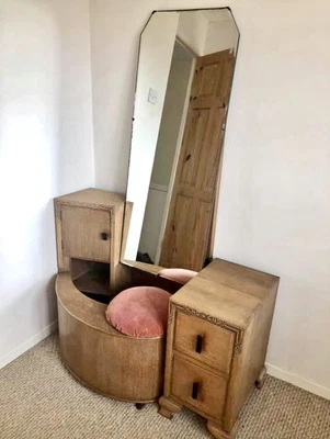 £750 • Buy Vintage Arts & Crafts Deco Dressing Table Dresser Drawers Mirror Swivel Chair