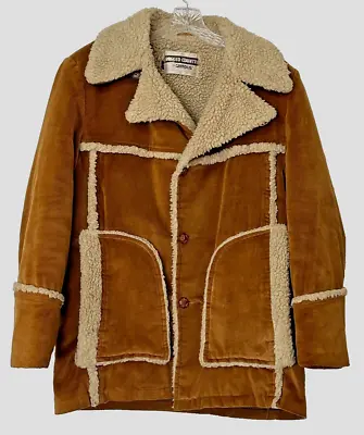 VTG 70s Man Rugged Country Sherpa Corduroy Jacket 42 Marlboro Yellowstone Ranch • $75