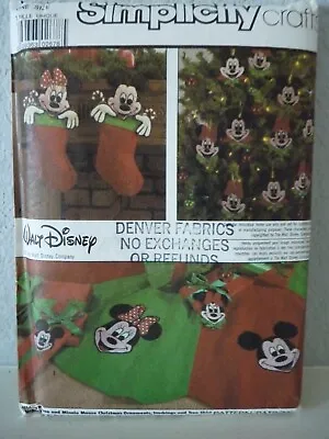 Simplicity Pattern 8292 Mickey/Minnie Mouse Holiday Stocking Ornament Tree Skirt • $9.99