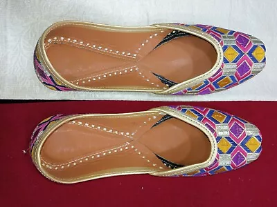 Women Handmade Indian Wedding Punjabi Jutties Mojaries Shoes Leather Size US 6.5 • $53.99