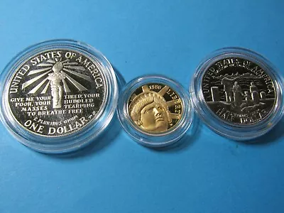 1986 U.S. Mint Ellis Island 3 Coin Set $5 Gold $1 Silver & Clad 50 Commemorative • $541