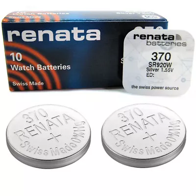 Renata 370 SR920SW Watch Battery 1.5V Silver Oxide SR920W SR69 Pack Of 2 • £2.89