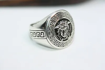 Statement Greek 925 Sterling Silver Gold Versace Style Medusa Men's Ring SZ 14 • $80.08