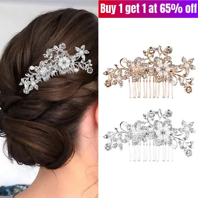 Bridal Flower Wedding Hair Comb Diamante Crystal Pearl Clip Slide Hairpiece Prom • £3.55