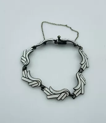 Margot De Taxco Vintage Mexican Sterling Silver White Enamel Bracelet • $350