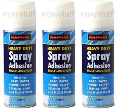 3 X Heavy Duty Glue Spray Adhesive Card Paper Carpet Leather Vinyl Fabric 200ml • £10.38