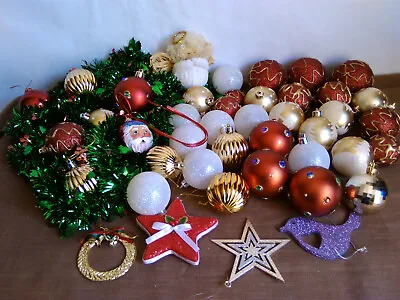 Vintage Bulk Lot 44 Mixed Christmas Tree Decorations Baubles Tinsel Angel Stars • $20