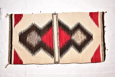 Antique Navajo Rug Native American Indian Eye Dazzler 37x19 Textile Weaving VTG. • $311.08