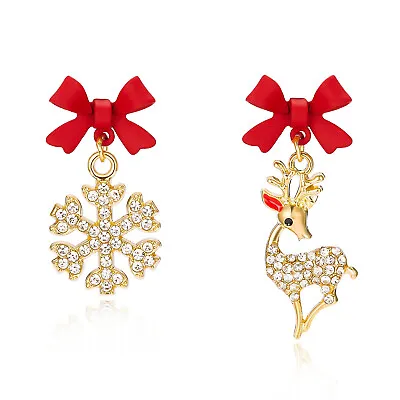 Fashion Christmas Elk Snowflake Bowknot Earrings Stud Women Xmas Party Jewelry • $1.80