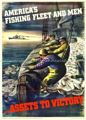 1943 WW2 Propaganda America's Fishing Fleet And Men Assets To Victory Paper Post • $13.50