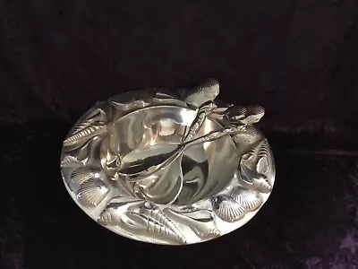 Vintage 1993 MARIPOSA BRILLANTE Sea Shells Serving Bowl/Matching Fork/spoon • $98.50