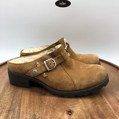 UGG Lila Chestnut Brown Suede Sheepskin Mules Clogs Y2K 1910 Womens Size 6 US • $34.97