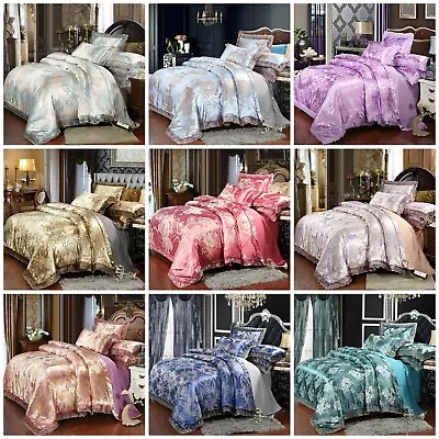 $30.99 • Buy Luxury Satin Jacquard Floral Doona Quilt Duvet Cover Set Sheet Bed Queen King AU