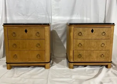 National Mt. Airy Maple Vienna Nightstand End Tables With Marble Topper - A Pair • $2200