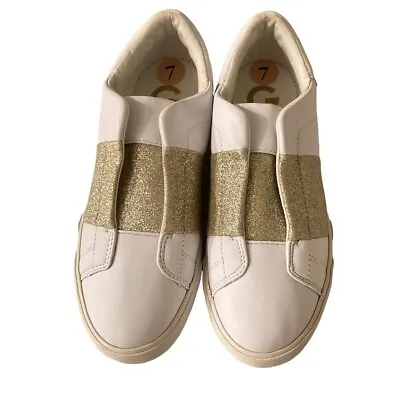 G By Guess Women's Size 7 Shoes White Gold Slip On Sneakers • $28.86