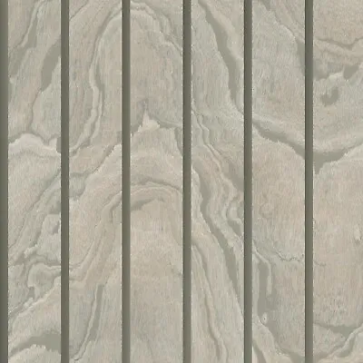 Woodgrain Panel Marble Wood Slats Effect Metallic Natural Muriva Wallpaper • £1.34