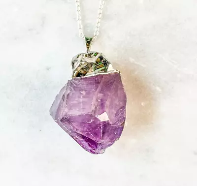 Amethyst Crystal Point Necklace - Silver Plated - Pendant Jewelry Quartz Stone • $22.49