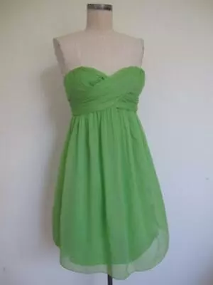 NWT J. Crew Taryn Short Dress 2P Lime Green Silk Crinkle Chiffon Twist Front • $21.99