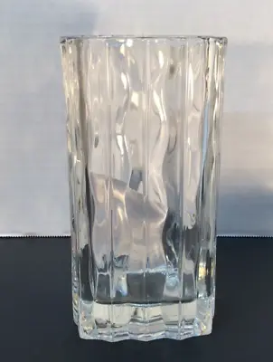 Studio Nova Crystal Pressed Glass Square Vase. Vertical Wave Pattern. Signed • $15