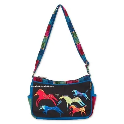 Laurel Burch Dancing Rainbow Horses Crossbody Outside Pockets Tote Bag New • $61.53