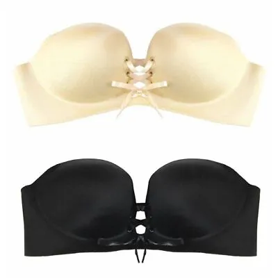 Women Girls Strapless Invisible 1/2 Cup Bra Seamless Solid Color Push Up Brassie • £9.11