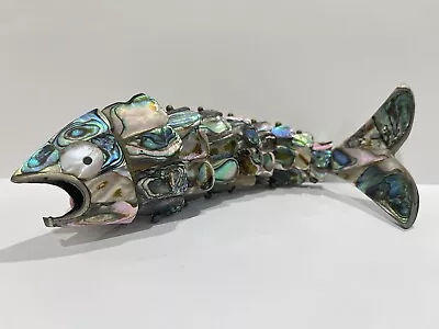 Articulated Fish Mexican Abalone Shell & Brass Fish Bottle Opener Vintage 60s • $79.99