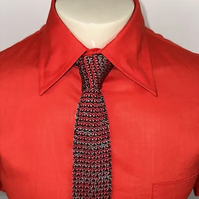 Vintage Knit Tie Slim Necktie Mens Skinny Narrow Rayon Vtg 60s 70s 80s USA Made • $21.99