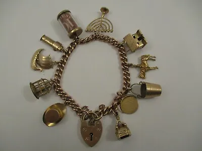 Antique English 9K Gold 11 Charm Bracelet 48g Victorian Art Nouveau Deco Jewish • $2500