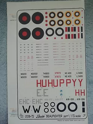 ADS 008-72 Bristol Beaufighter Part 1 -  1/72nd Decal Set • £3