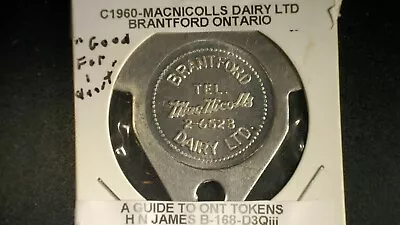 1960 - Macnicolls Dairy - Gf 1 Quart -  Brantford Ontario - Milk Token • $4.30