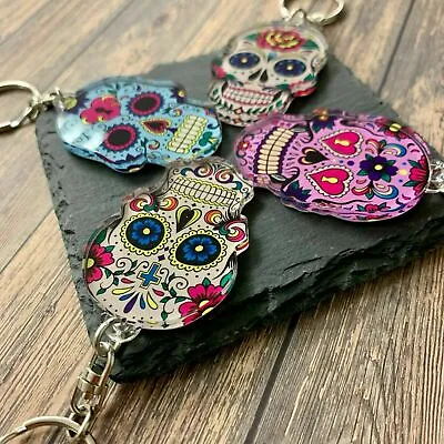 £3.49 • Buy Mexican Sugar Skull Keyring DAY OF THE DEAD Emo Gothic Halloween