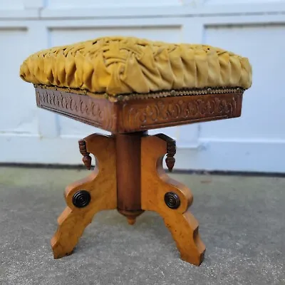 $100 • Buy Vintage Eastlake Piano Stool Adjustable ~ Victorian Gold Tufted Upholstery