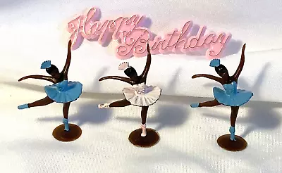 Lot Of 4 Birthday Ballerina Black African American Cake Topper Pink Blue Tutu • $9.95