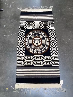 Vintage Zapotec Wool Blanket . C. 1950 64  X 32  • $93.50