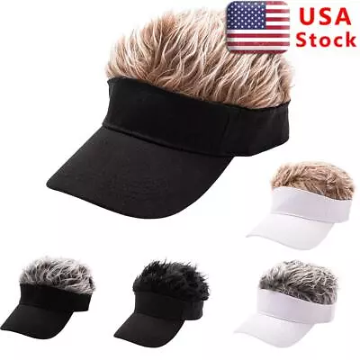 Golf Baseball Cap With Fake Hair Cap Sun Visor Toupee Hats Mens Spiked Wig Fun • $11.19