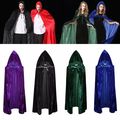 Halloween Kids Adult Hooded Robe Cloak Cape Velvet Party Vampire Cosplay Costume • £6.89