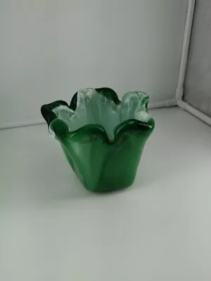 Lavorazione Murano Art Glass GreenSwirl Flower Vase Italy Ground Bottom 4  T 5 W • $21