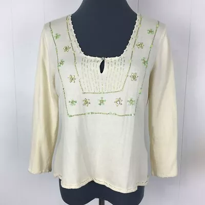 Sigrid Olsen Beaded Sweater Women PM Ivory Embroidered Stretch Cotton 42x18 • $13.47