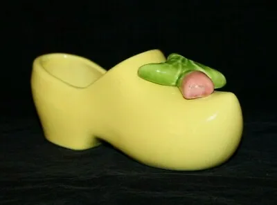 Vintage McCoy Wooden Dutch Shoe Style Planter Pottery Yellow Pink Tulip-WRC • $17.99