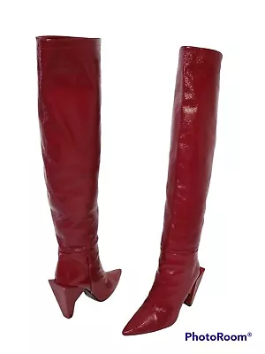 $139.99 • Buy Zara Women Otk Over The Knee Patent Leather Red Boots Size 40/9 Made In Spain