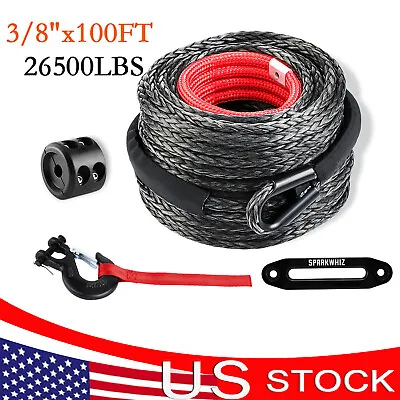 3/8 X100ft 26500LBS Synthetic Winch Rope Winch Line Cable W/Winch Hook For Truck • $60.99