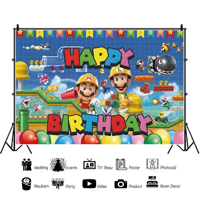 Super Mario Party Backdrop Banner Kids Birthday Party Supplies Decor Background • $64.89