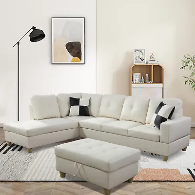 Sectional Sofa L Shaped Faux Leather Couch Mid Century Modern Decor Furniture US • $1111.49